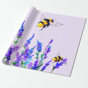 Cadeau Papier d'enveloppement d'abeilles avec fleurs