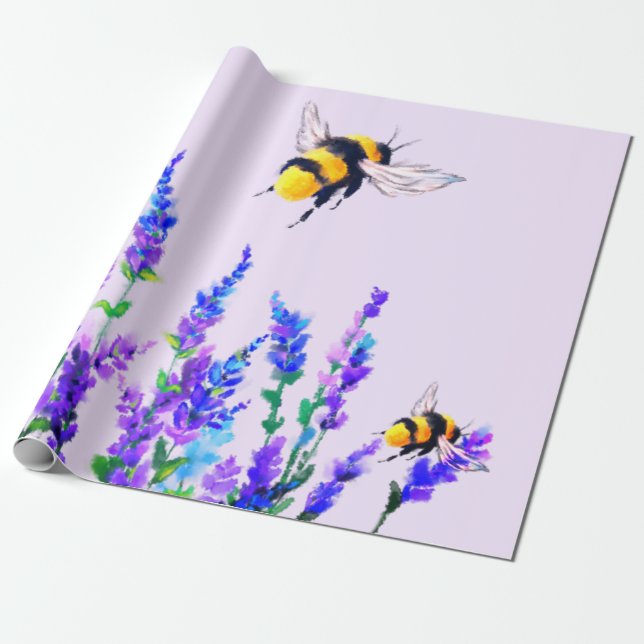 Cadeau Papier d'enveloppement d'abeilles avec fleurs (Déroulé)
