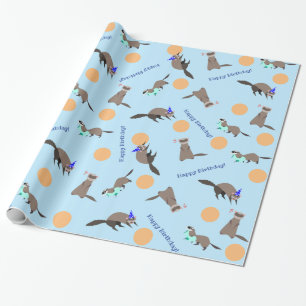 Cadeau Papier d'enveloppement d'Anniversaire bleu orange