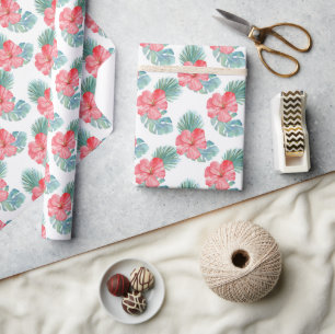 Cadeau Papier d'enveloppement d'anniversaire rose tropica