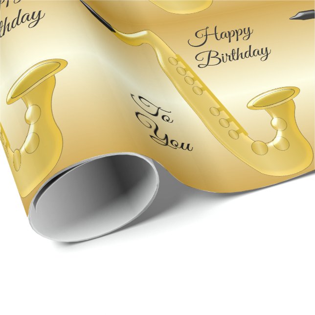 Cadeau Papier d'enveloppement d'anniversaire saxophone (Coin rond)