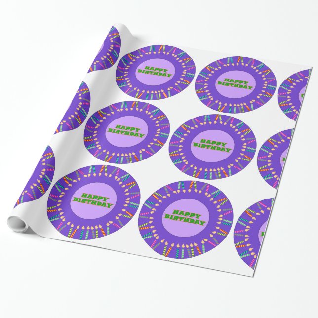 Cadeau Papier d'enveloppement d'anniversaire violet (Déroulé)