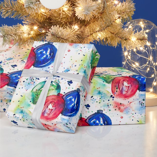 Cadeau Papier d'enveloppement d'aquarelle de Noël Baubles (Vacances)