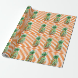 Cadeau Papier d'enveloppement d'aquarelle orange ananas