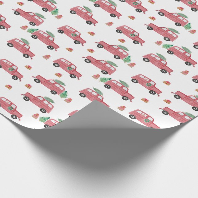 Cadeau Papier d'enveloppement d'aquarelle rouge Jeep Chri (Coin)