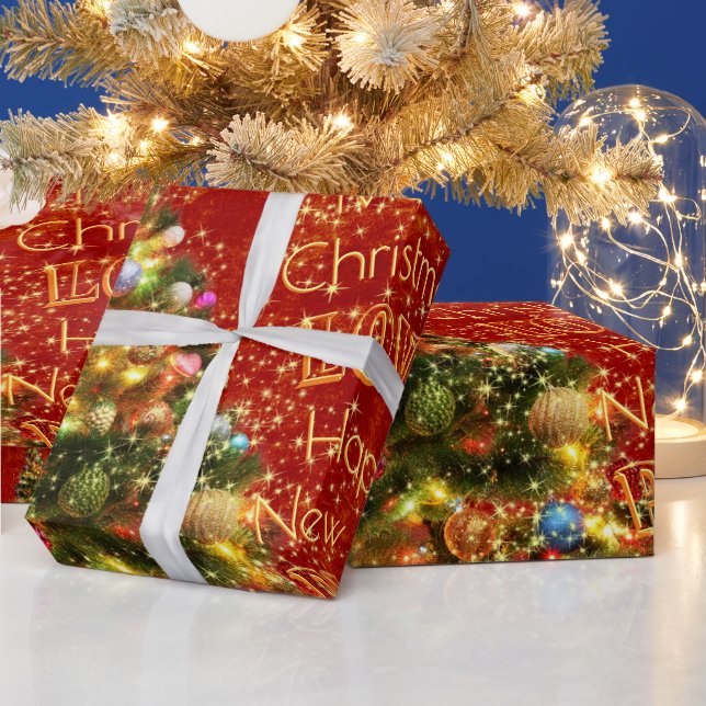 Cadeau Papier d'enveloppement d'arbre de Noël étincelant (Vacances)