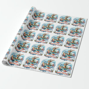 Cadeau Papier d'enveloppement d'avion Reindeer Flying Air