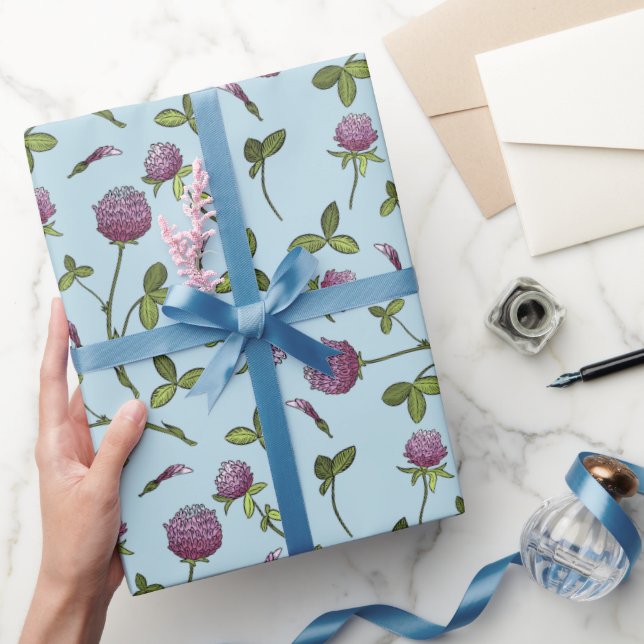 Cadeau Papier d'enveloppement de Baby shower bleu de trèf (Cadeaux)