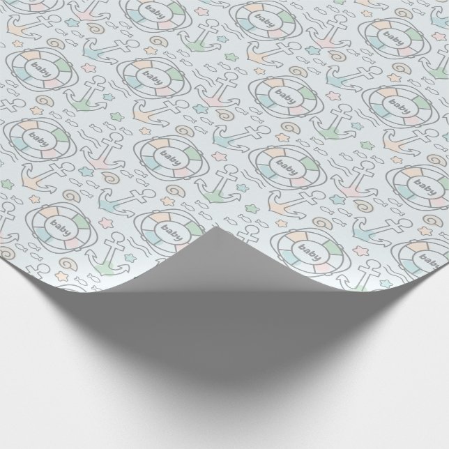 Cadeau Papier d'enveloppement de Baby shower nautique (Coin)
