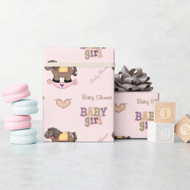 Cadeau Papier d'enveloppement de Baby shower rose mou (Baby Shower)