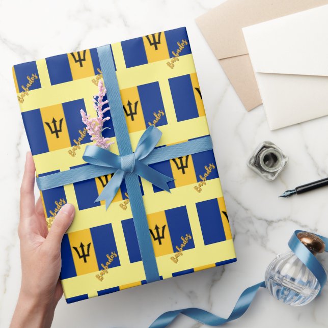 Cadeau Papier d'enveloppement de Barbade, jaune, Drapeau  (Cadeaux)