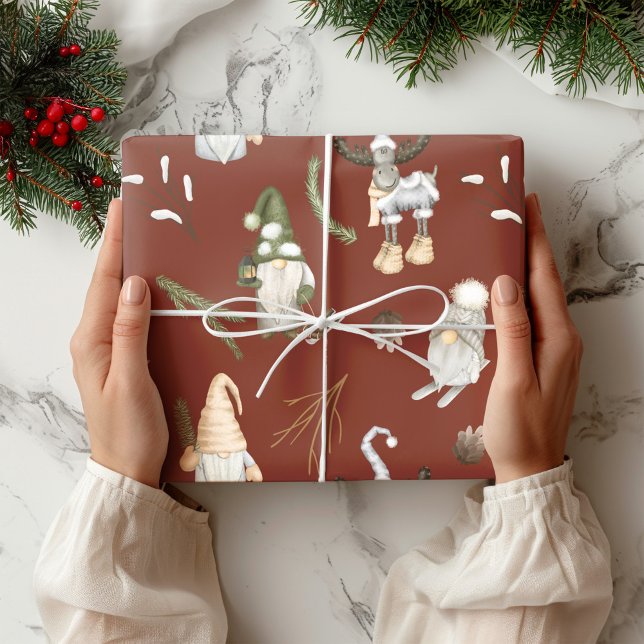 Cadeau Papier d'enveloppement de bois de Noël Gnomes (Créateur téléchargé)