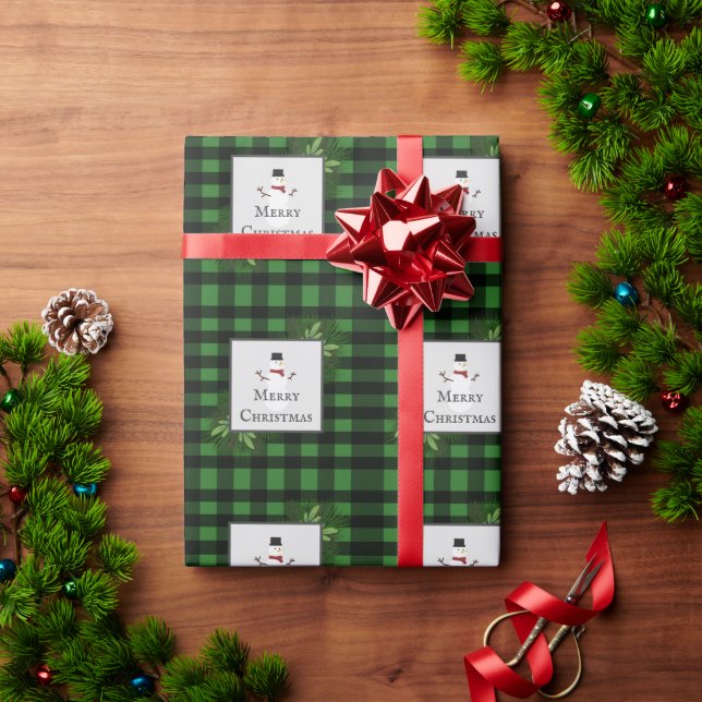 Cadeau Papier d'enveloppement de buffle vert de Snowman (Cadeau de vacances)