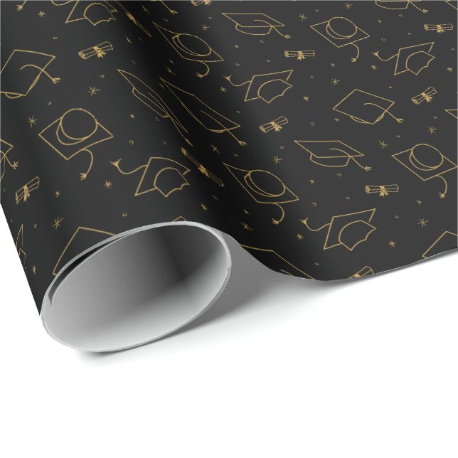 Cadeau Papier d'enveloppement de capuchon noir et or (Coin rond)