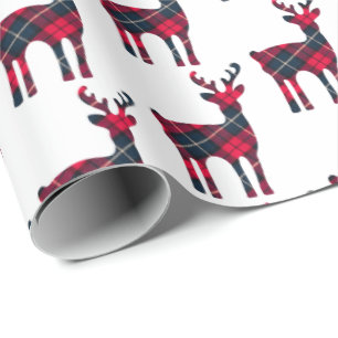 Cadeau Papier d'enveloppement de cerfs de Noël Tartan