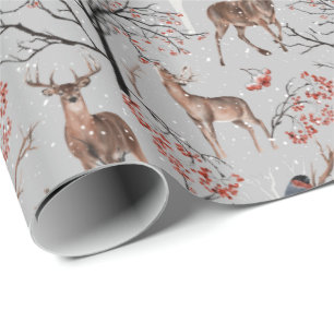 Cadeau Papier d'enveloppement de cerfs et d'oiseaux d'hiv