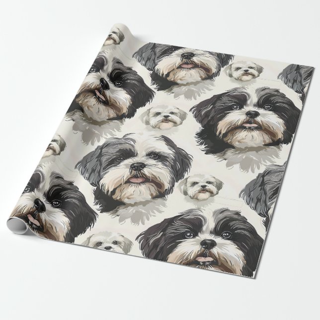Cadeau Papier d'enveloppement de charme Shih Tzu (Déroulé)