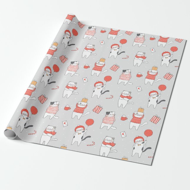Cadeau Papier d'enveloppement de chats de Noël (Déroulé)