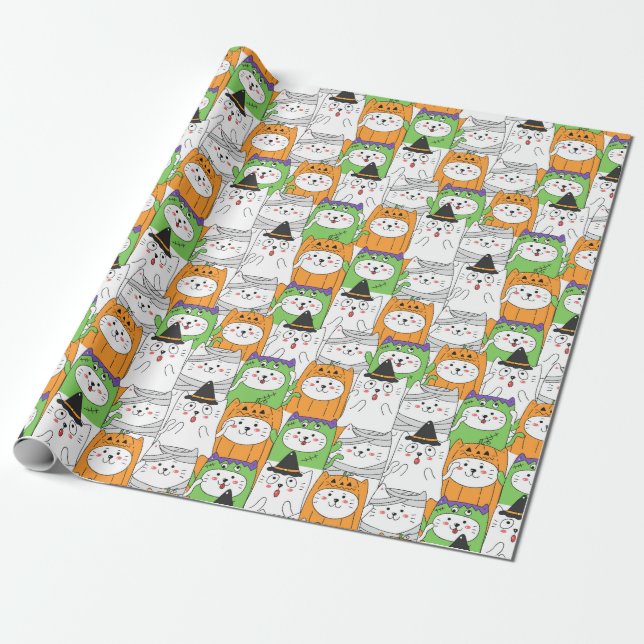 Cadeau Papier d'enveloppement de chats d'Halloween (Déroulé)