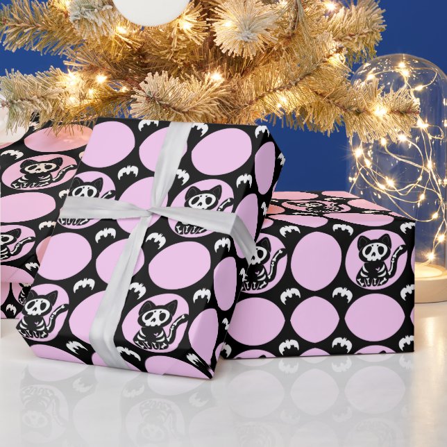Cadeau Papier d'enveloppement de chats rose et noir (Vacances)