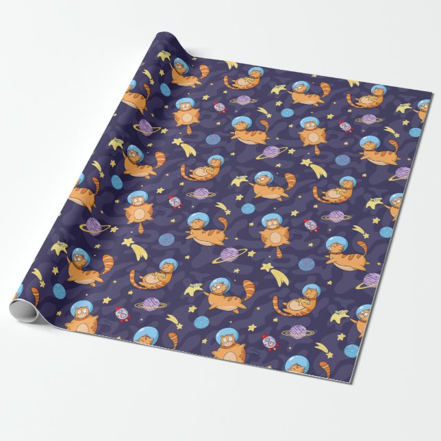 Cadeau Papier d'enveloppement de chats spatiaux (Déroulé)