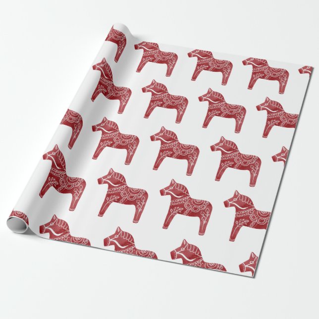 Cadeau Papier d'enveloppement de chevaux de Dala rouge (Déroulé)