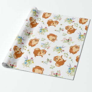 Cadeau Papier d'enveloppement de chien liquide floral