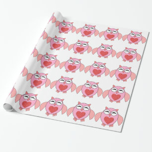 Cadeau Papier d'enveloppement de Chouette Coeur Rose Love
