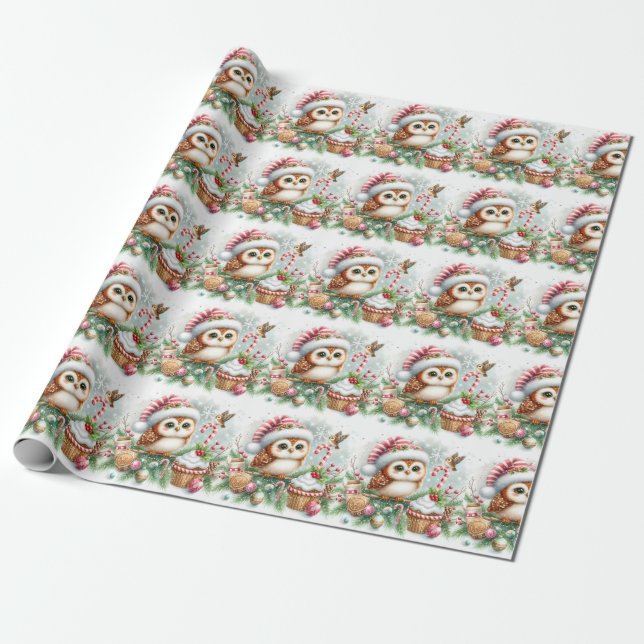 Cadeau Papier d'enveloppement de Chouette de Noël (Déroulé)