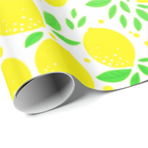 Cadeau Papier d'enveloppement de citrons jaunes