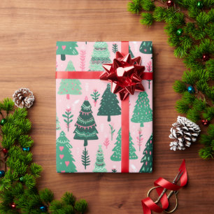 Cadeau Papier d'enveloppement de coeur rose arbre illustr
