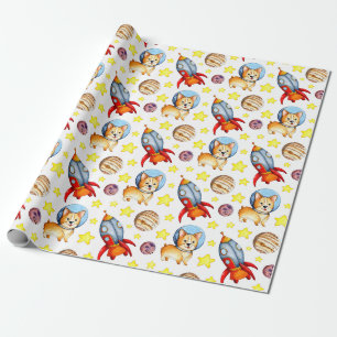 Cadeau Papier d'enveloppement de Corgi mou de l'espace