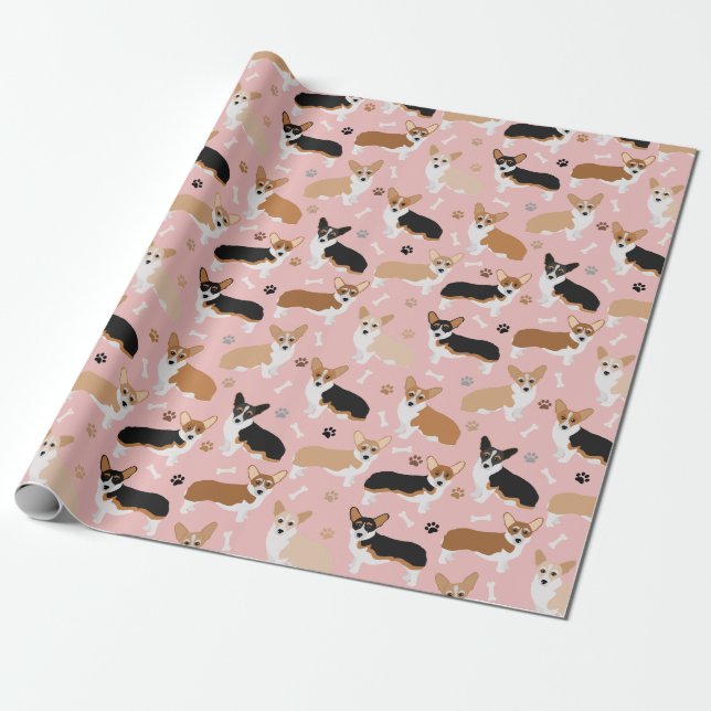 Cadeau Papier d'enveloppement de corgi, pattes de chien e (Déroulé)