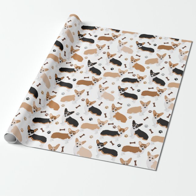 Cadeau Papier d'enveloppement de corgi, pattes de chien e (Déroulé)