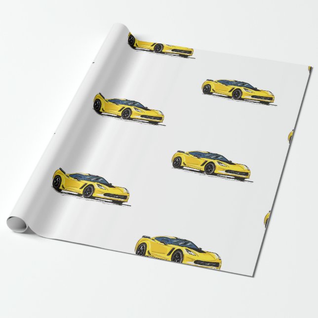 Cadeau Papier d'enveloppement de corvette C7 jaune (Déroulé)
