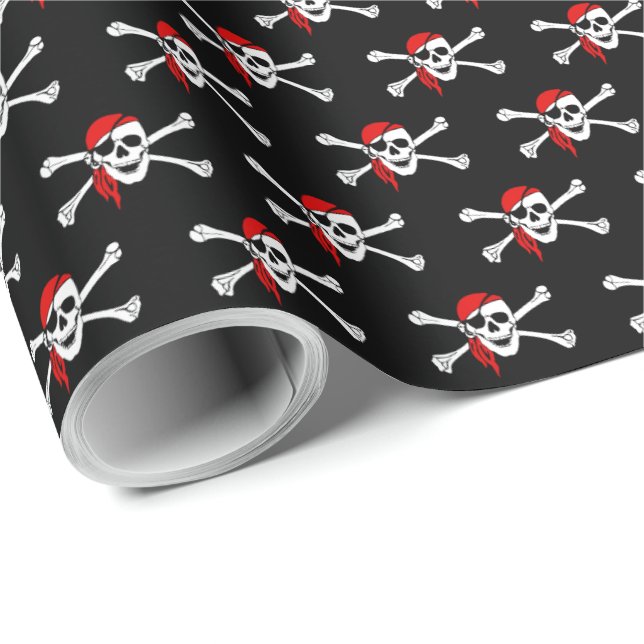 Cadeau Papier d'enveloppement de crâne de pirate noir (Coin rond)