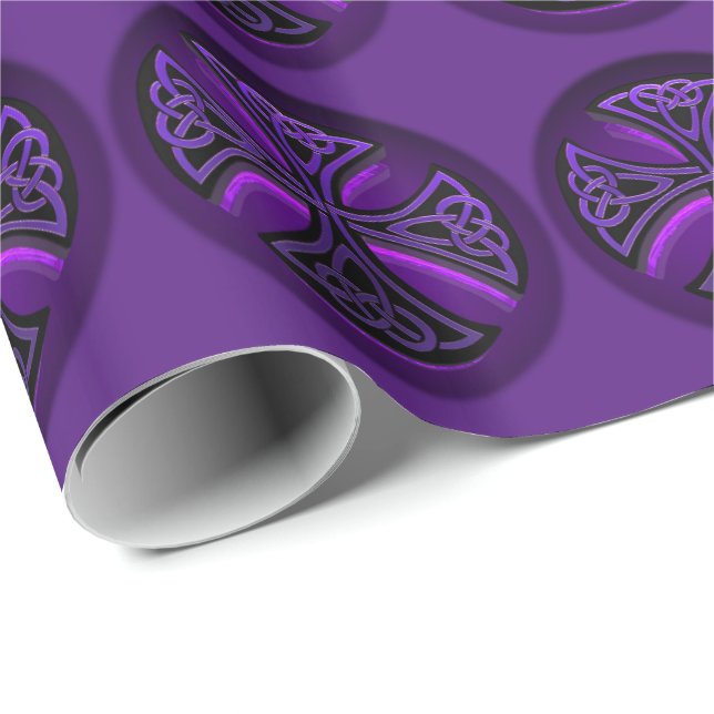 Cadeau Papier d'enveloppement de croix celtique violet et (Coin rond)