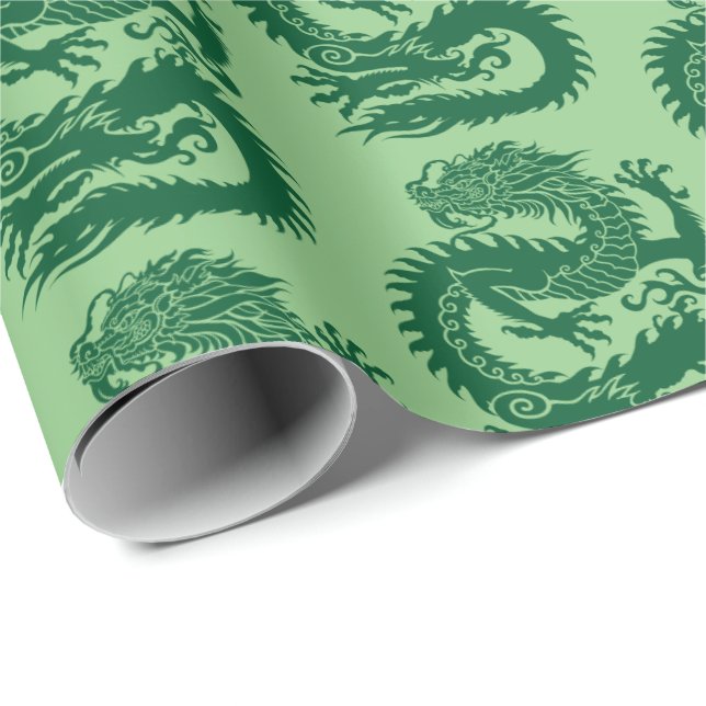 Cadeau Papier d'enveloppement de dragon chinois tradition (Coin rond)