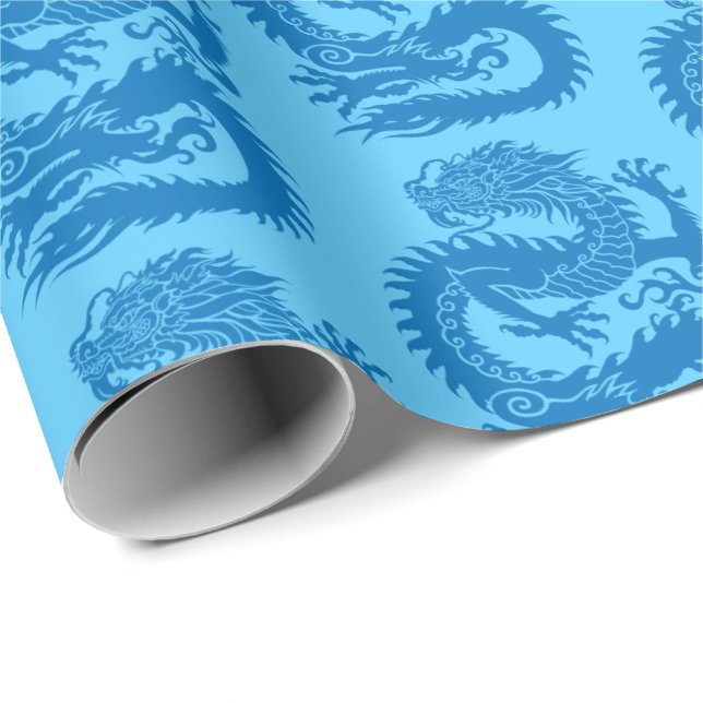 Cadeau Papier d'enveloppement de dragon chinois tradition (Coin rond)