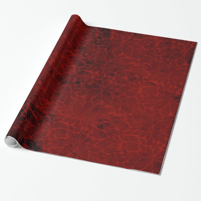 Cadeau Papier d'enveloppement de feuilles de fleurs rouge (Déroulé)