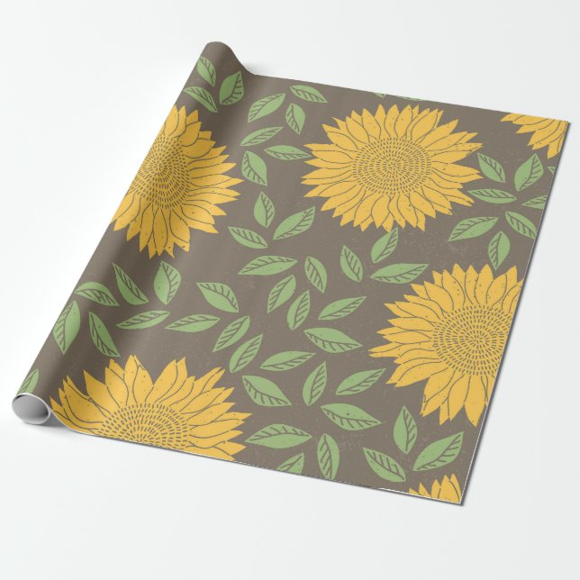 Cadeau Papier d'enveloppement de fleurs de tournesol rust (Déroulé)