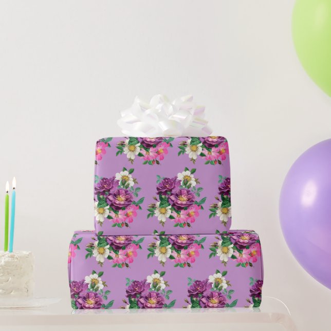 Cadeau Papier d'enveloppement de fleurs violettes et rose (Cadeaux de fête)