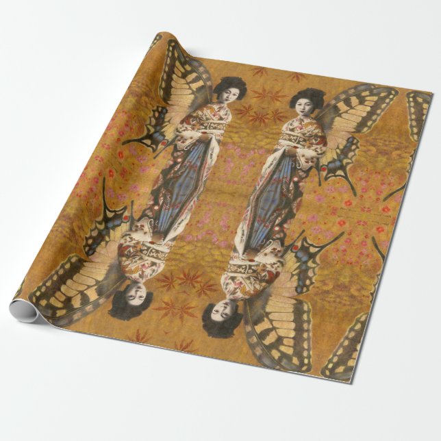 Cadeau Papier d'enveloppement de Geisha à ailes vintages (Déroulé)