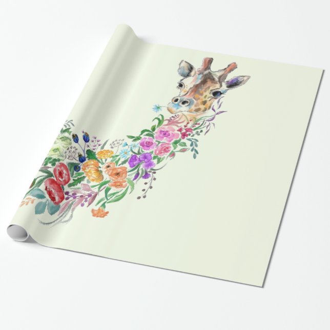 Cadeau Papier d'enveloppement de Giraffe Florale (Déroulé)