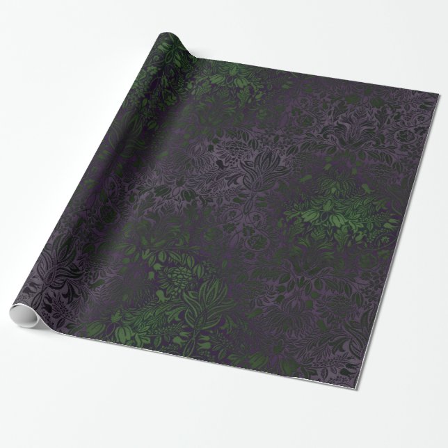 Cadeau Papier d'enveloppement de goth damassé violet et v (Déroulé)