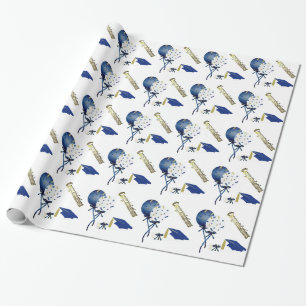 Cadeau Papier d'enveloppement de graduation bleu, or et b