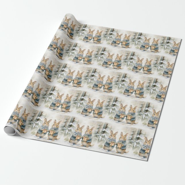 Cadeau Papier d'enveloppement de lapin de Noël (Déroulé)