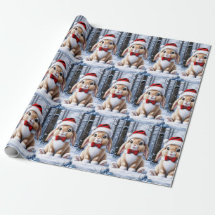 Cadeau Papier d'enveloppement de lapin de Santa Hat