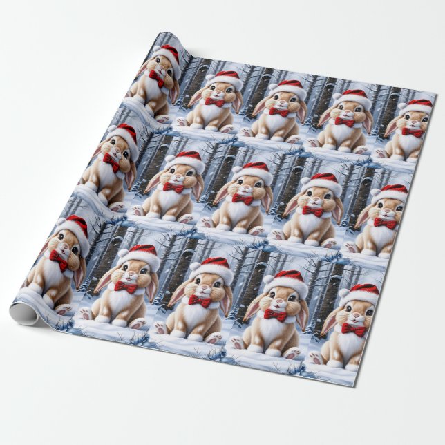 Cadeau Papier d'enveloppement de lapin de Santa Hat (Déroulé)