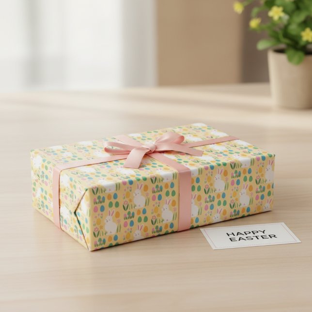 Cadeau Papier d'enveloppement de lapin et de fleurs de Pâ (Hop into Spring with Beautiful Wrapping)